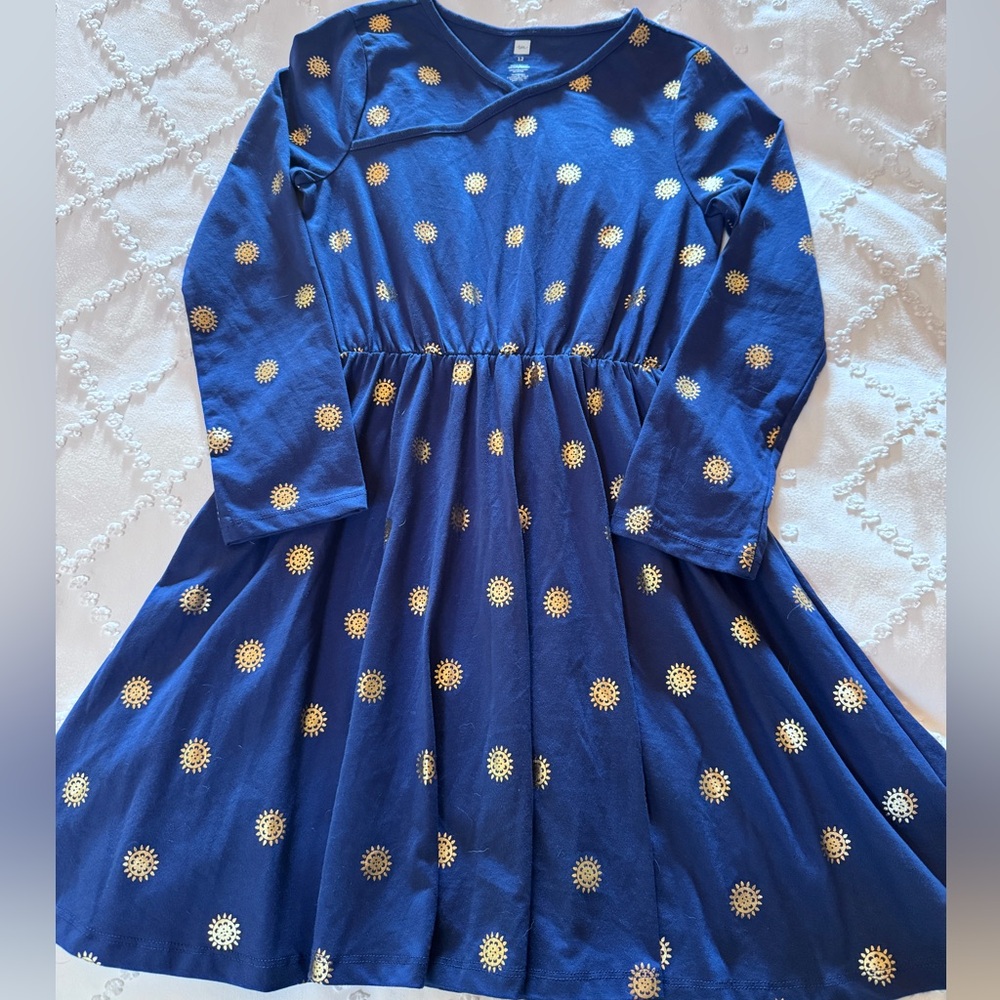 Tea Collection Blue Dress with Gold Accents
